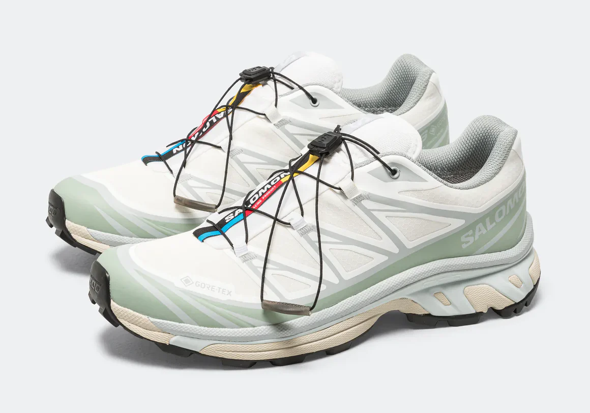 Salomon XT-6 GORE-Tex Men's Trail Running Shoe in White Green Milieu-Ice Flow - Image 2